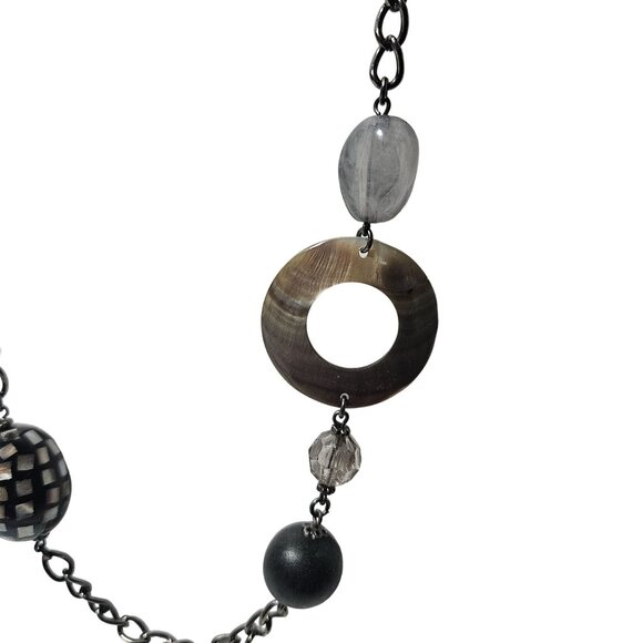 Cookie Lee Elegant Black Clear Disc Beaded Statement Necklace Fashion Jewelry - Picture 4 of 10